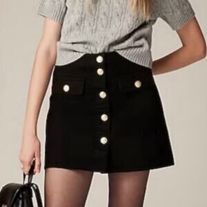J Crew Women's Button Front Denim Skirt Size 0 Black High Rise Preppy